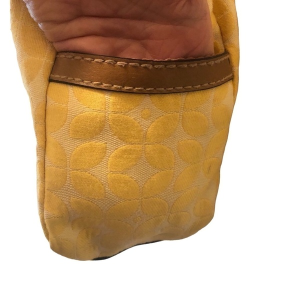 Fossil Marley Double Handle Shoulder Bag Shopper Yellow Canvas Leather 14X11 - Picture 12 of 14